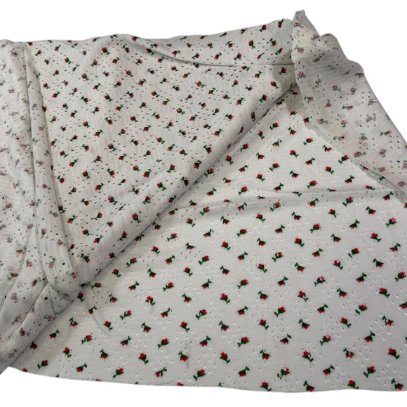 Other - 60x58" White Red Rose Floral Pointelle Knit Fabric Eyelet Coquette Cottagecore